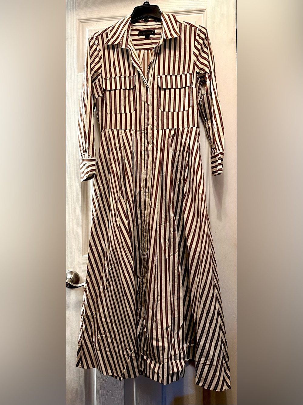 Zara Striped Long Shirt Dress in Brown and White